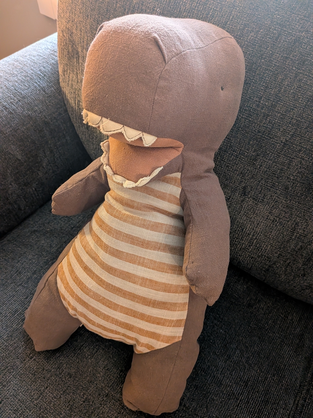 Maileg Gantosaurus Plush Dinosaur Big Large Chocolate Brown Striped Belly 17" - Picture 10 of 10
